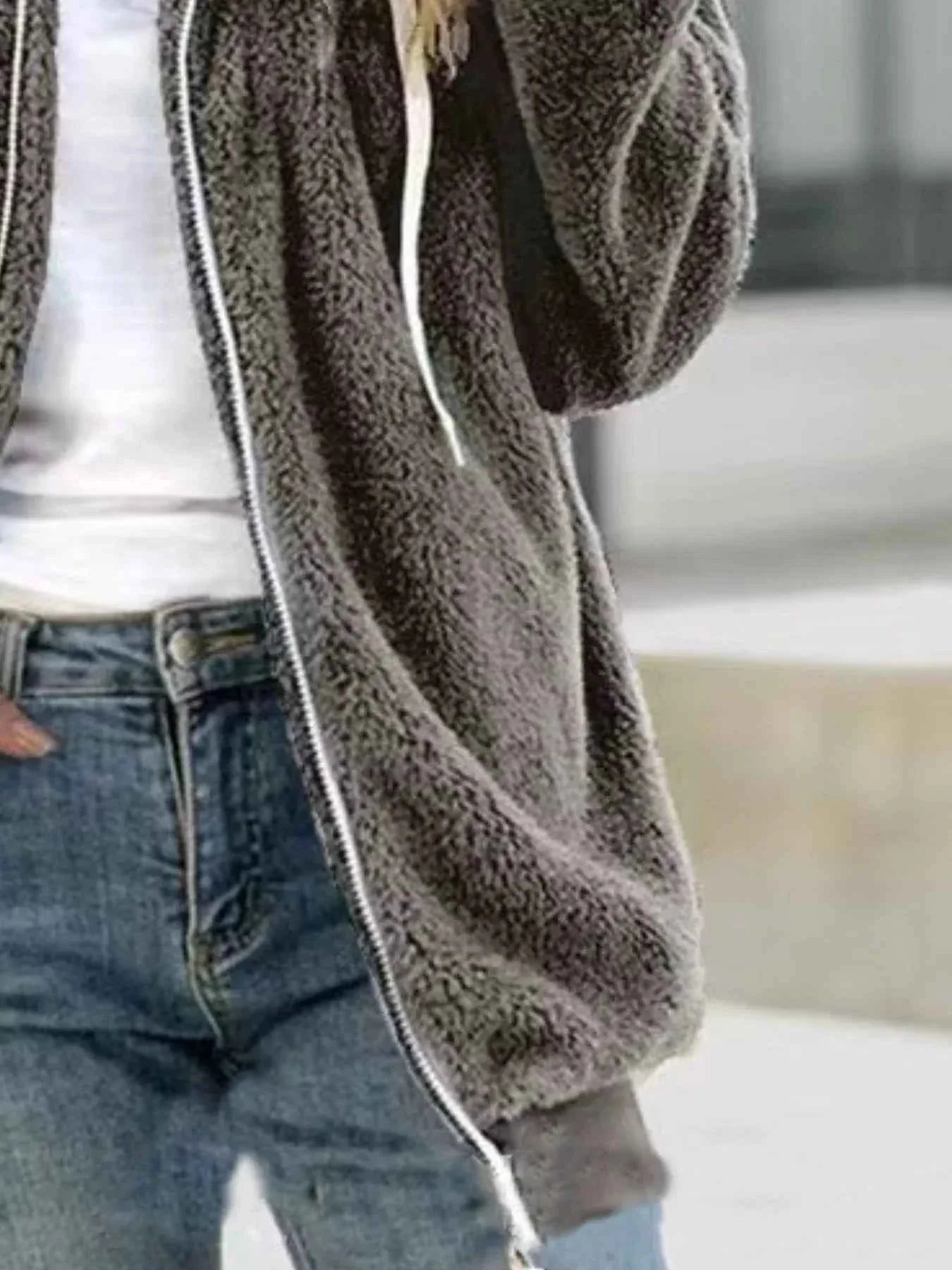 Cozy Fleece Zip-Up Hooded Jacket - Plus Size