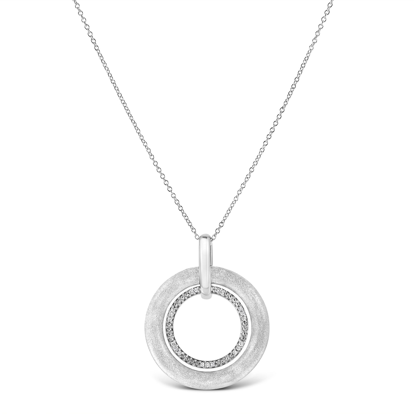 Collar de Pendiente de Doble Círculo de Plata Esterlina .925 con Acentos de Diamante
