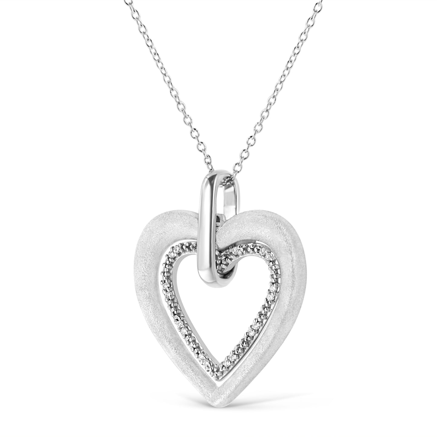 .925 Sterling Silver Double Heart Pendant Necklace