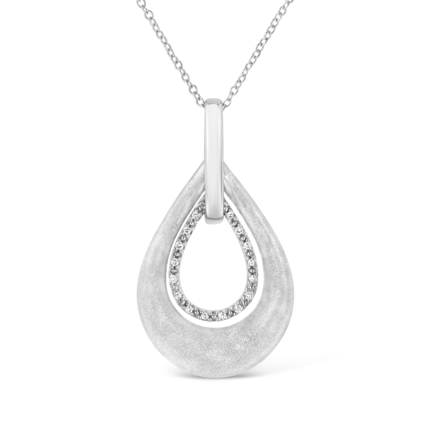 Collar de Pendiente Doble de Plata Esterlina .925 con Acentos de Diamante