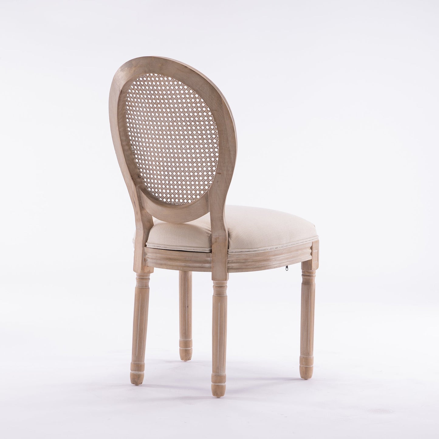 French Style Solid Wood Frame Antique Painting Linen Fabric Rattan Back Dining Chair Set of 2 Cream - Korvel
