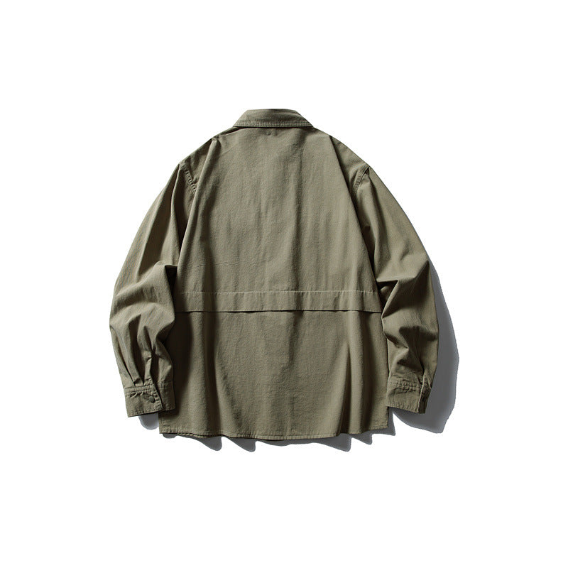 Splicing workwear long sleeved shirt men's loose casual shirt - Korvel