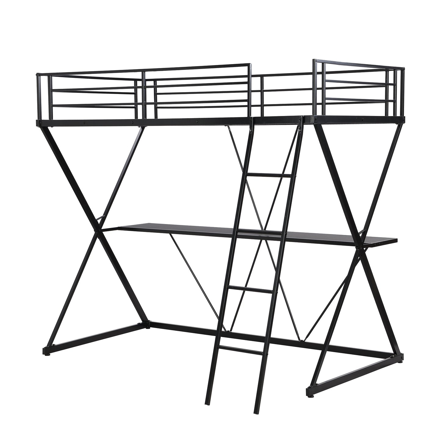 Premium Twin Size Loft Bed with Desk and Guardrails - Black