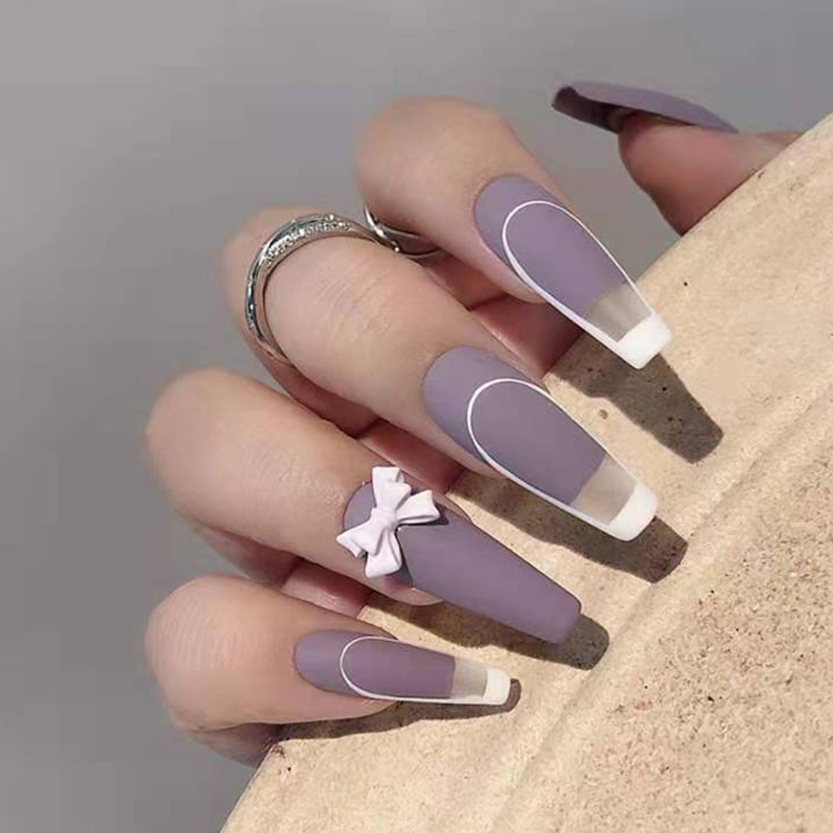 Rattan Purple French Bow Wear Manicure Finished Fake Nail Manicure Patch Nail Patch Removable Nail - Korvel