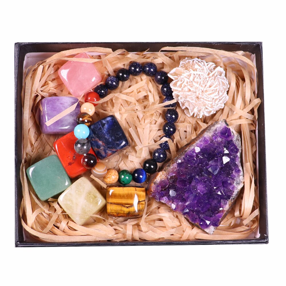 Natural crystal quartz Seven Chakra Healing gemstone crystal original stone mineral specimen box Collection - Korvel