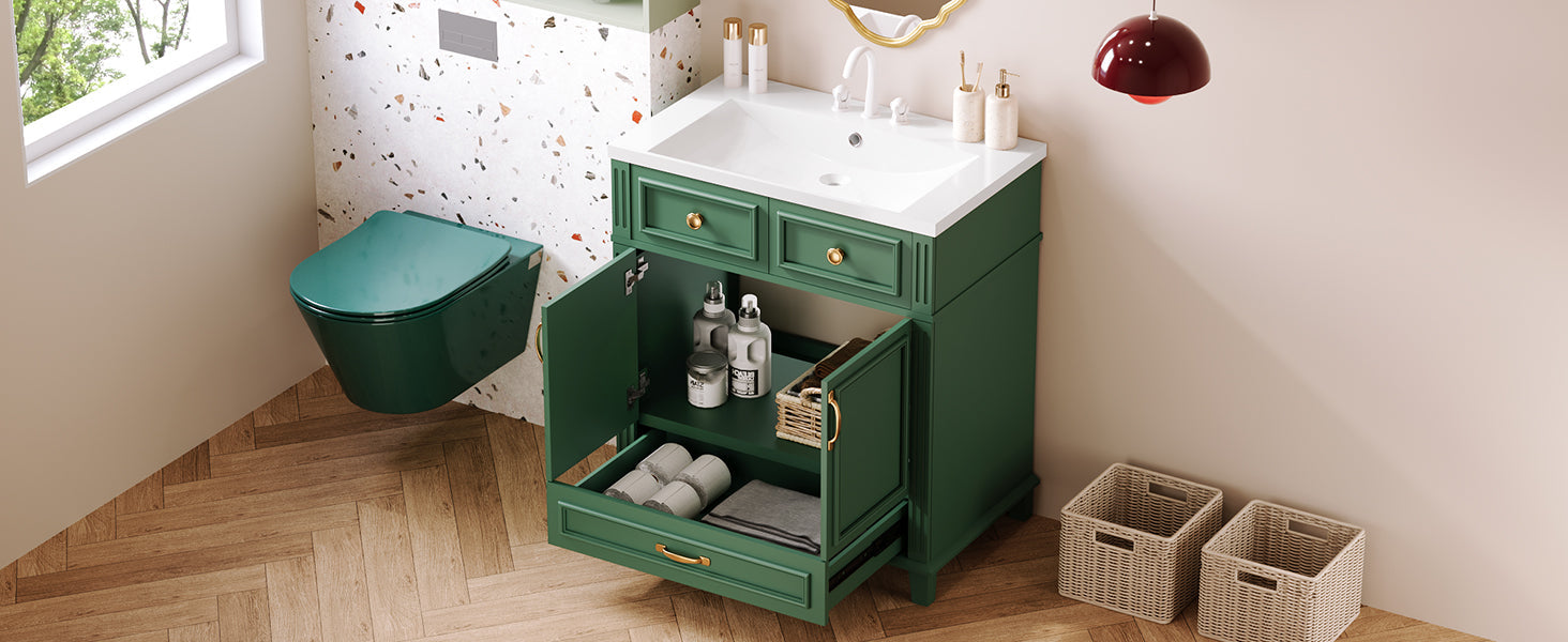 30 inch uncovered bathroom vanity with soft closed door, limited to solid wood frame bathroom storage cabinet green - Korvel