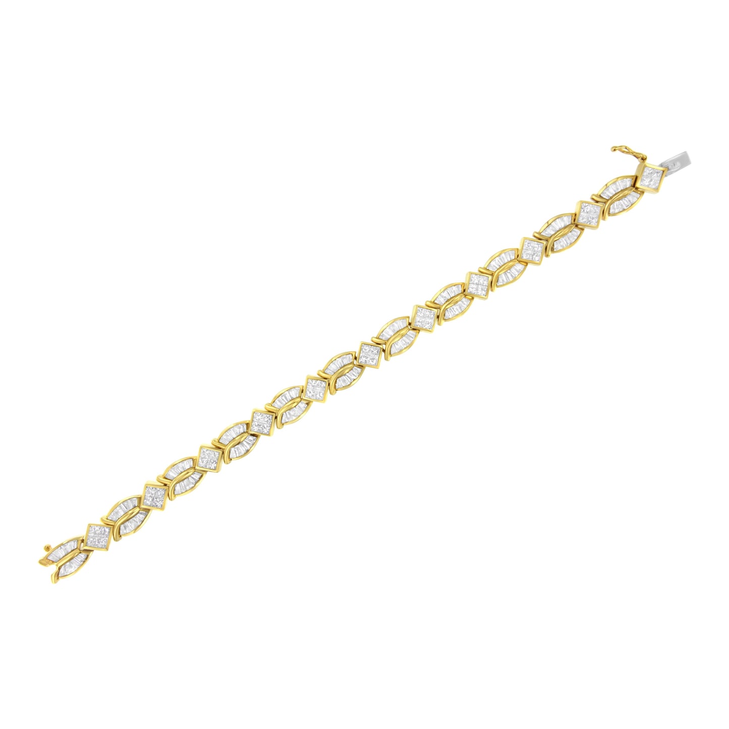Pulsera de eslabones geométricos en oro amarillo de 14K con diamantes - Tamaño 7"