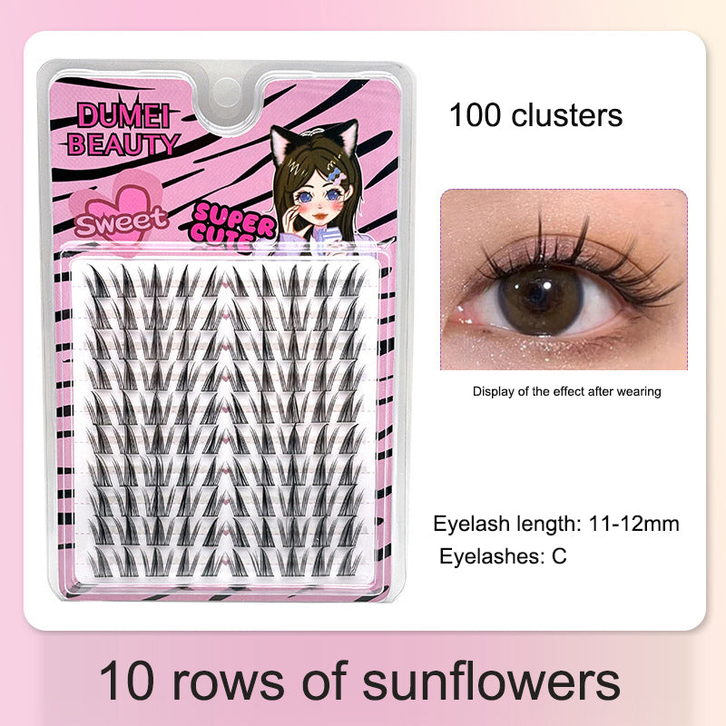 Large-capacity self-grafting eyelashes cartoon pure desire simulation natural single cluster butterfly girl 10 rows of sunflower - Korvel