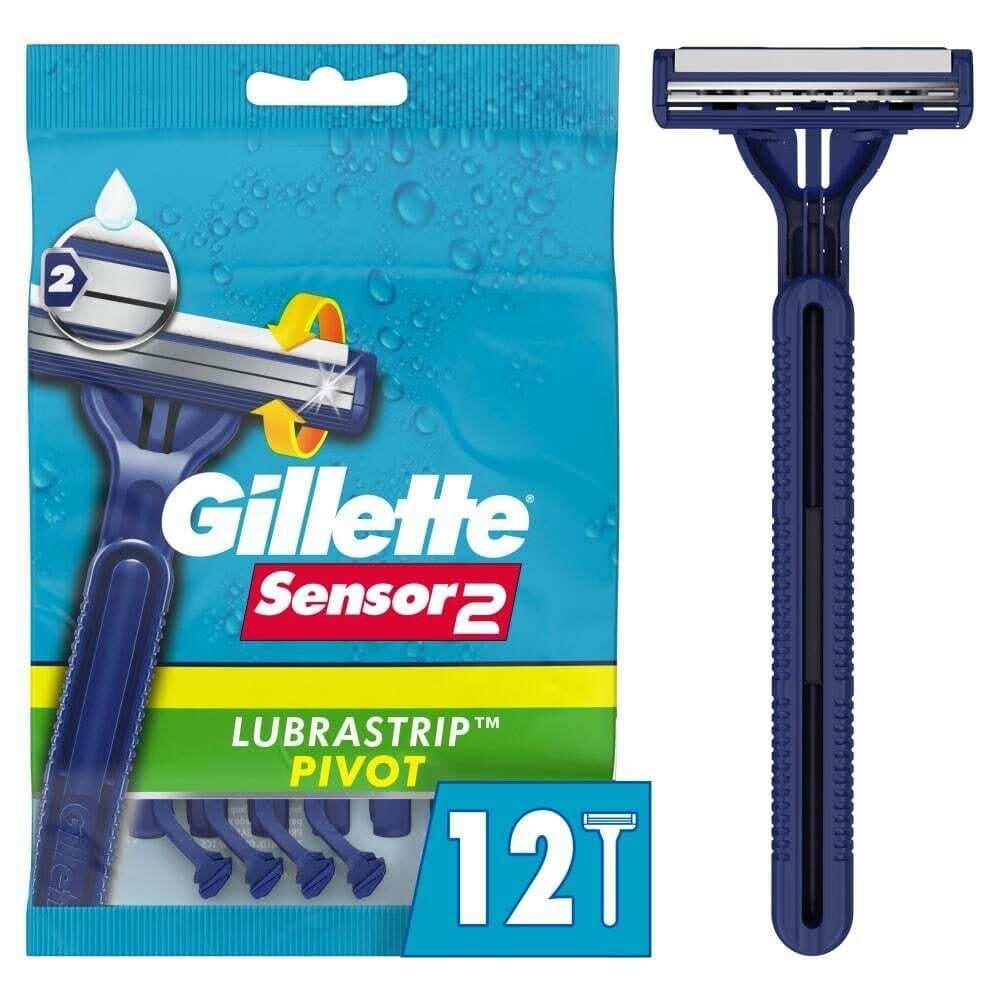 Gillette Sensor2 Plus Maquinillas de Afeitar Desechables, Cabezal Pivotante, 12 Unidades