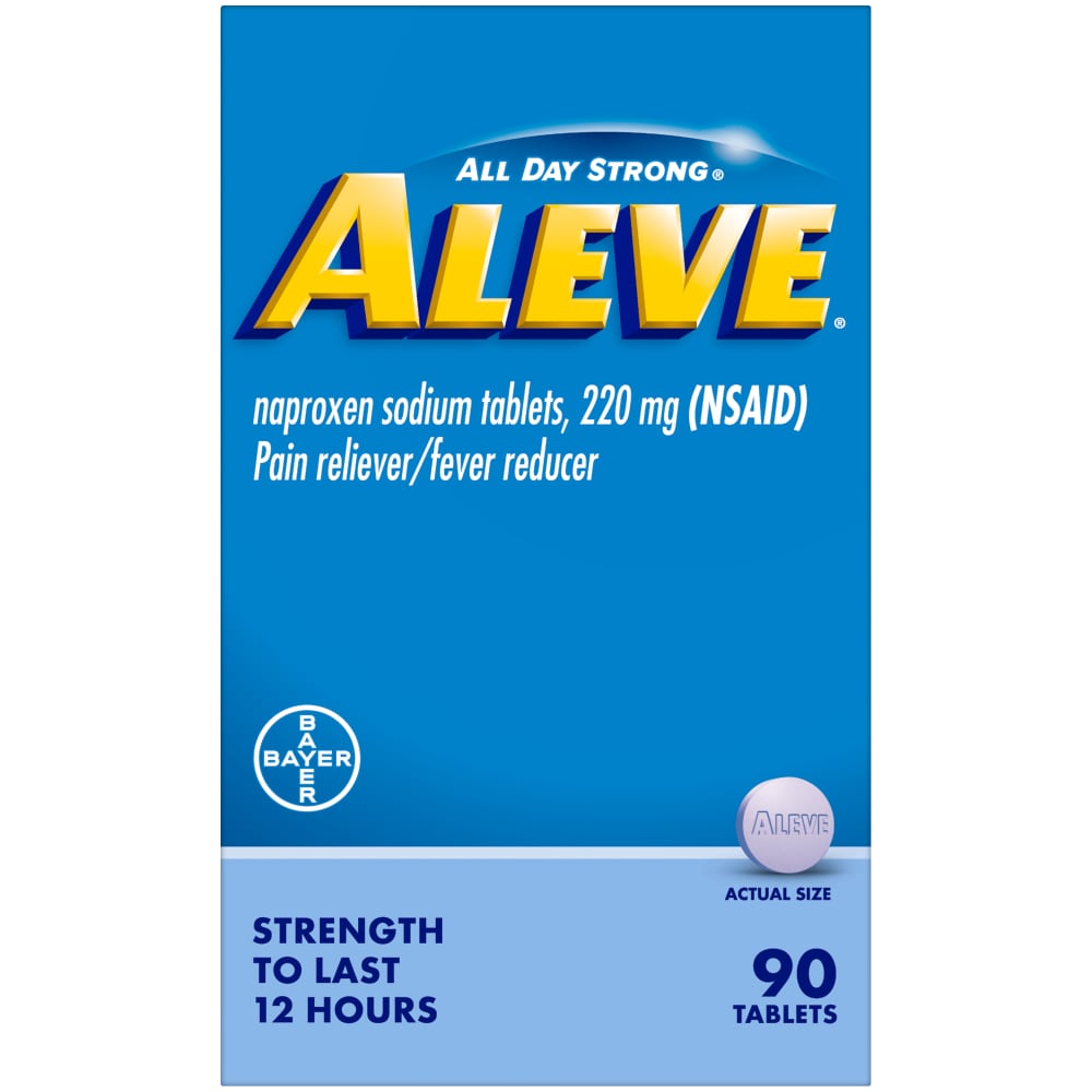 Aleve Alivio del Dolor y Reductor de Fiebre, 220mg de Naproxeno Sódico, 90 Tabletas