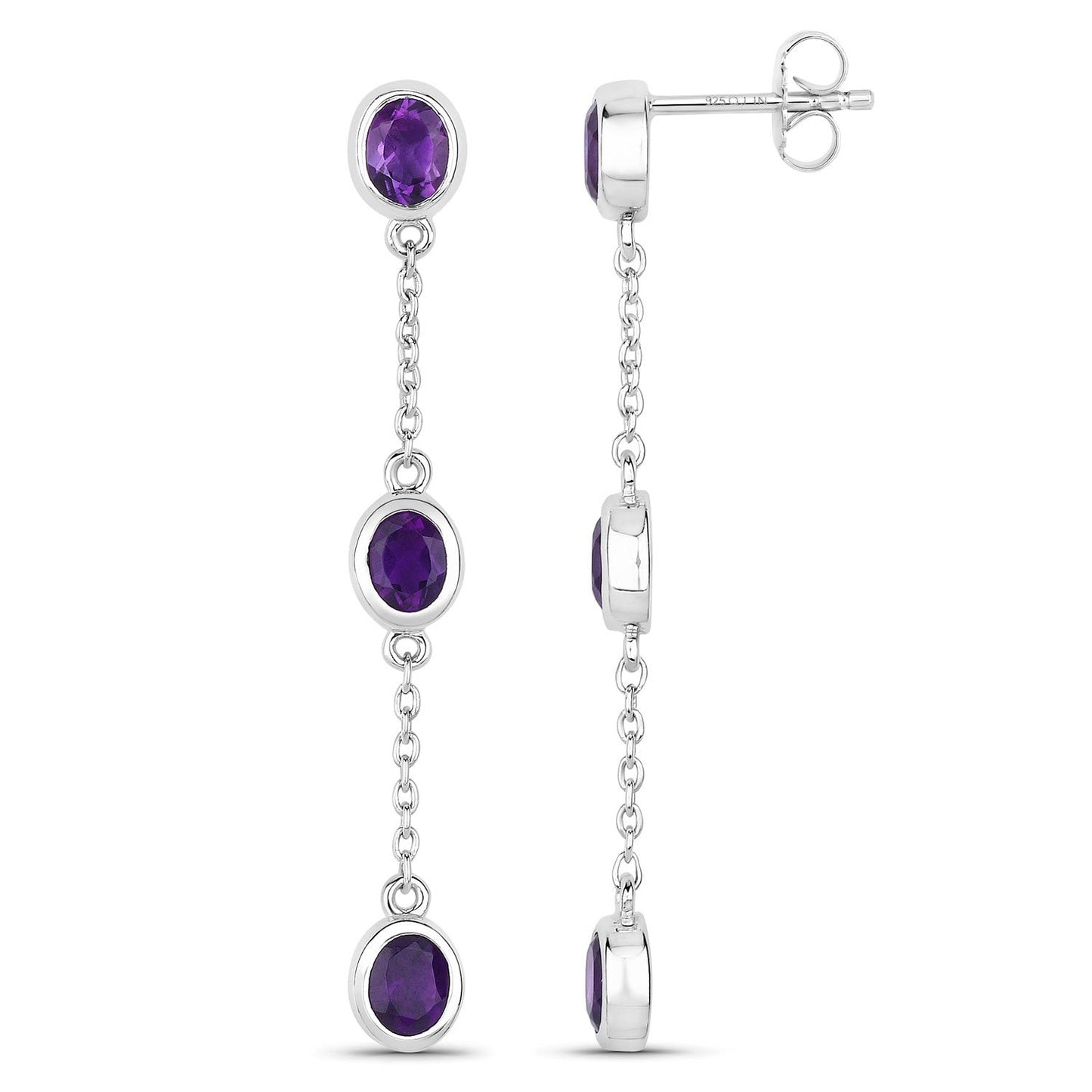 Boucles d'oreilles en argent sterling .925 avec améthystes véritables de 2,04 carats