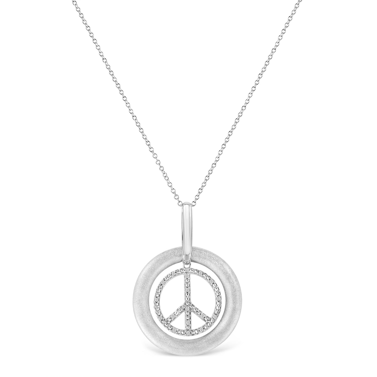 Matte Finish .925 Sterling Silver Diamond Accent Peace Sign Necklace