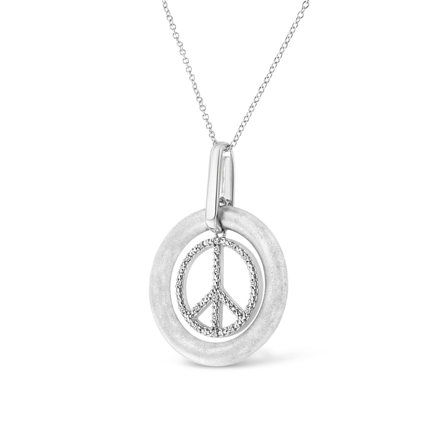 Matte Finish .925 Sterling Silver Diamond Accent Peace Sign Necklace