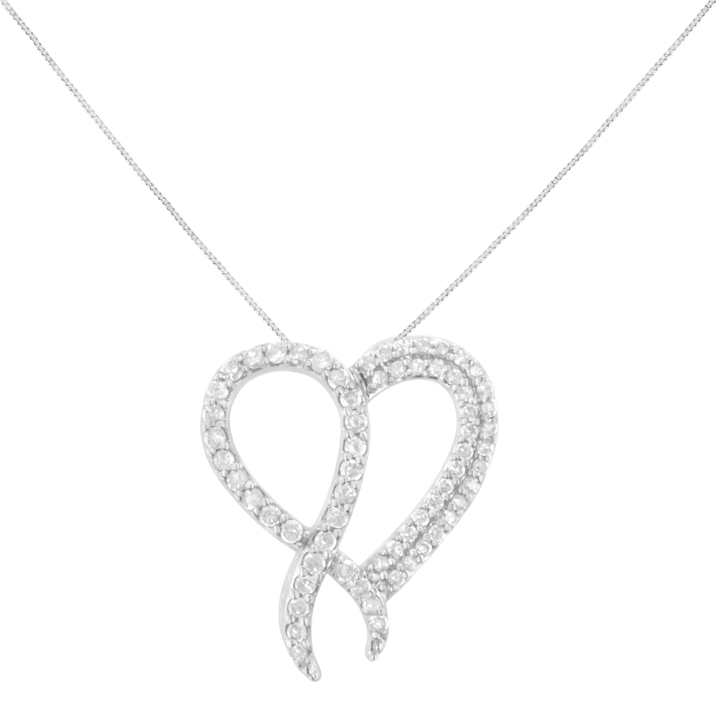 Collar con colgante de corazón y cinta de diamante en plata esterlina .925