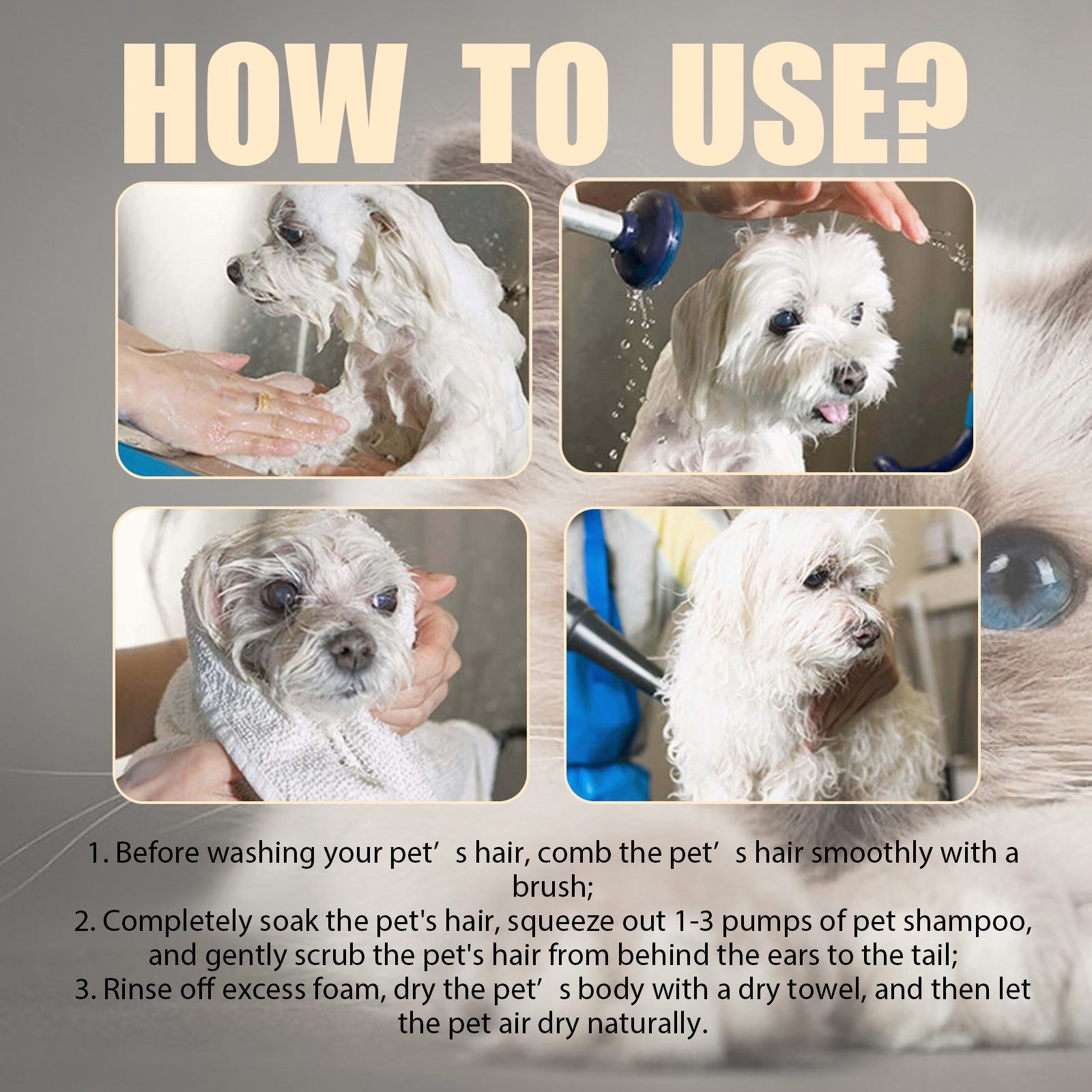 Pet Shampoo, Gentle Cleansing Of Pet Cat And Dog Hair With Smooth Unknotted Shampoo - Korvel