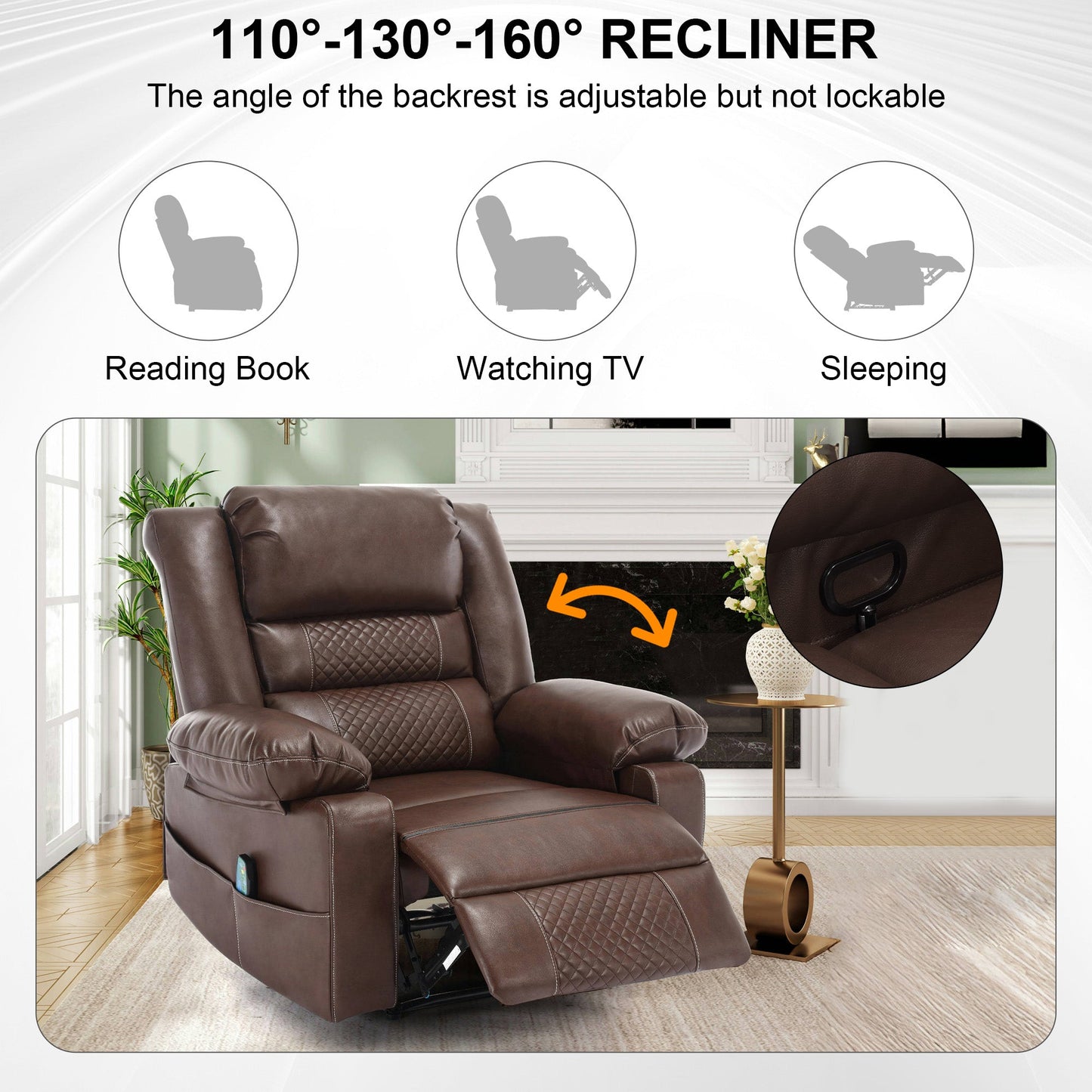 Fauteuil inclinable manuel en cuir respirant pour salon