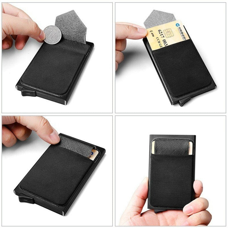 Business Men Credit Card Wallet Aluminum Cash ID Card Holder  Case Blocking Slim Metal Wallet Coin Purse Black - Korvel