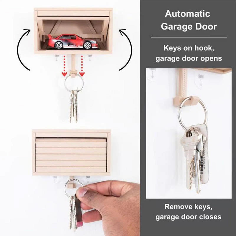 Porte-clés en bois élégant avec design en forme de garage