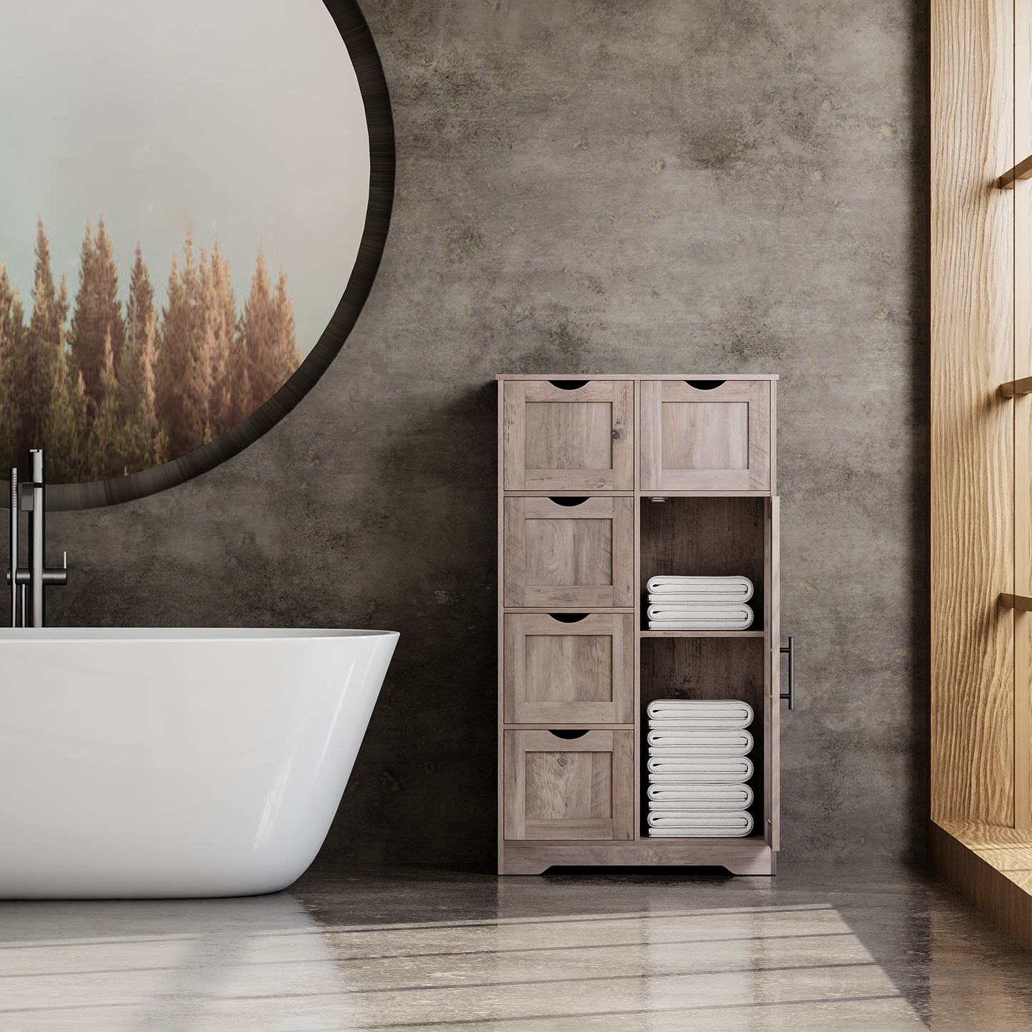 Armario de Almacenamiento de Baño Gris Elegante con 5 Cajones