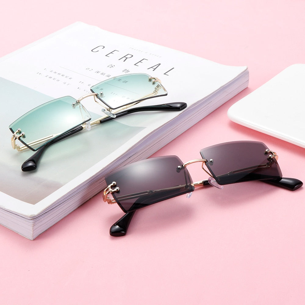 Trendy Men Women Summer Rimless Sunglasses Fashion Small Rectangle Sun Glasses Traveling Style UV400 Shades Eyewear - Korvel