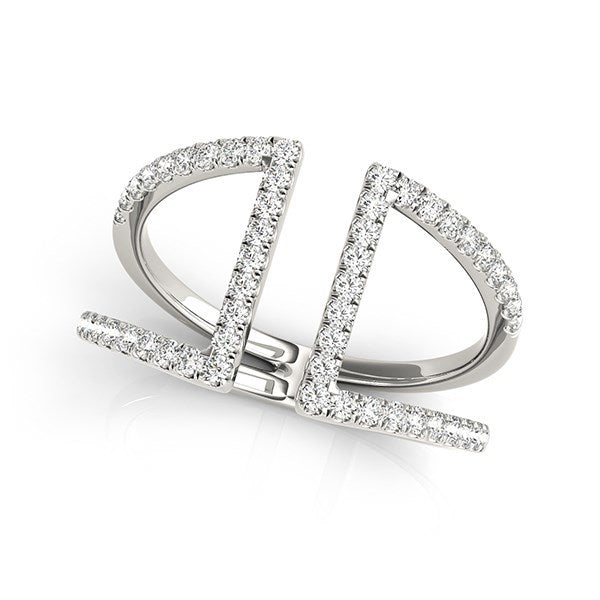 Bague en diamant à double bande en or blanc 14 carats au style ouvert