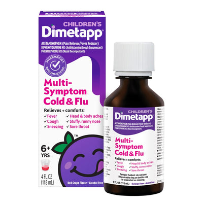 Dimetapp Enfant Rhume et Grippe, Multi-symptômes, Saveur Raisin Rouge, 4 Fl Oz