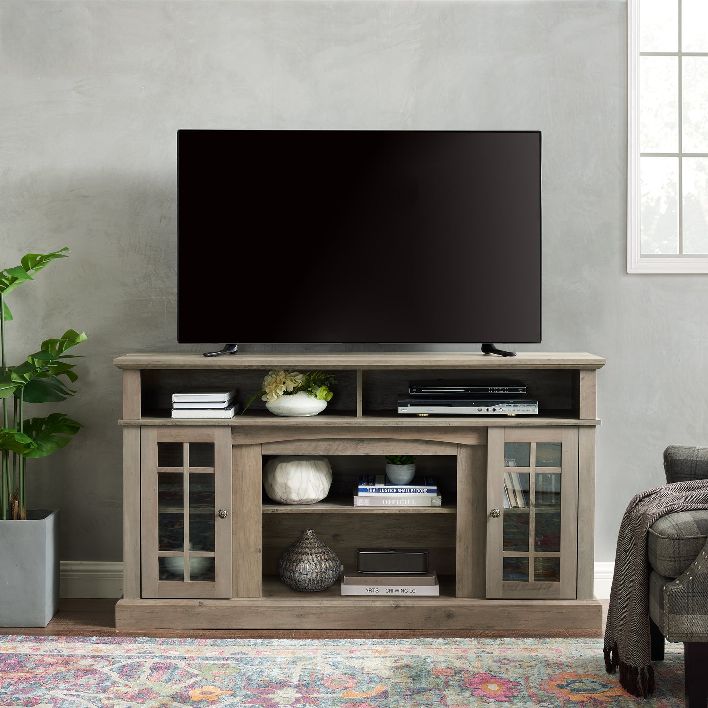 Classic TV Media Stand Modern Entertainment Console for TV Up to 65" with Open and Closed Storage Space Gray Wash - Korvel