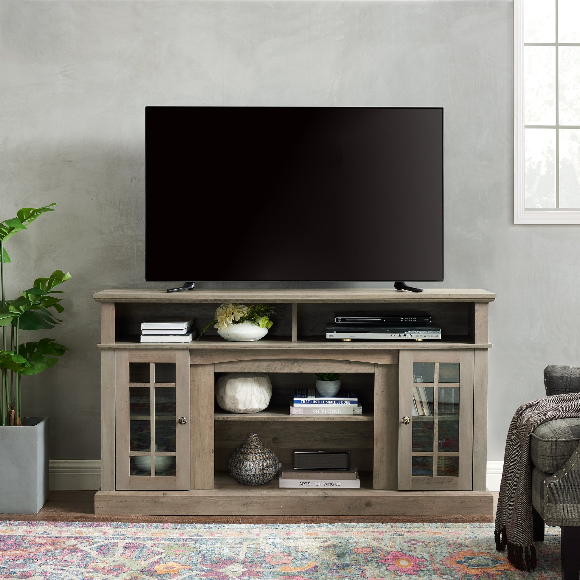 Classic TV Media Stand Modern Entertainment Console for TV Up to 65" with Open and Closed Storage Space Gray Wash - Korvel