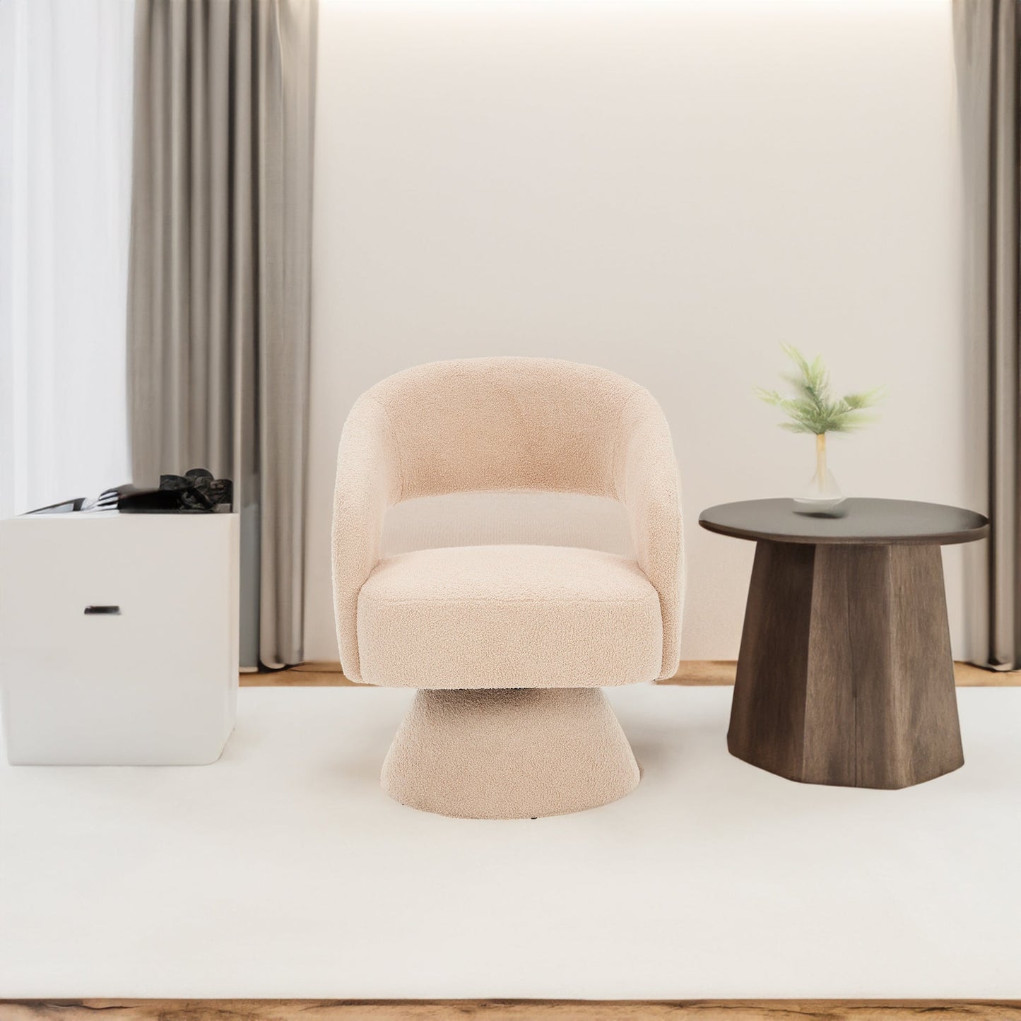 Fauteuil pivotant en tissu teddy nude