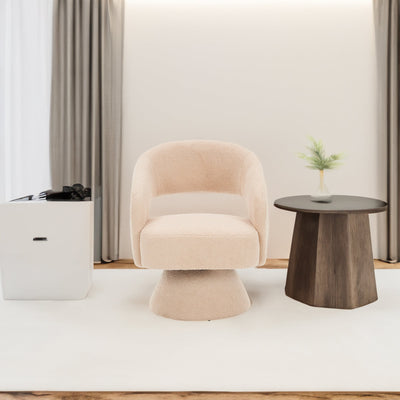 Swivel Accent Chair in Nude Teddy Fabric