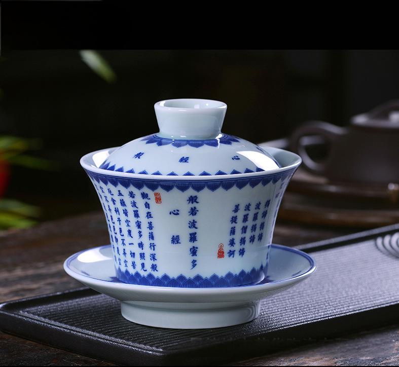 Ceramic set, three talents, covered bowl, old clay, retro kung fu tea set, tea bowl, underglaze tiger cup, Jingdezhen - Korvel