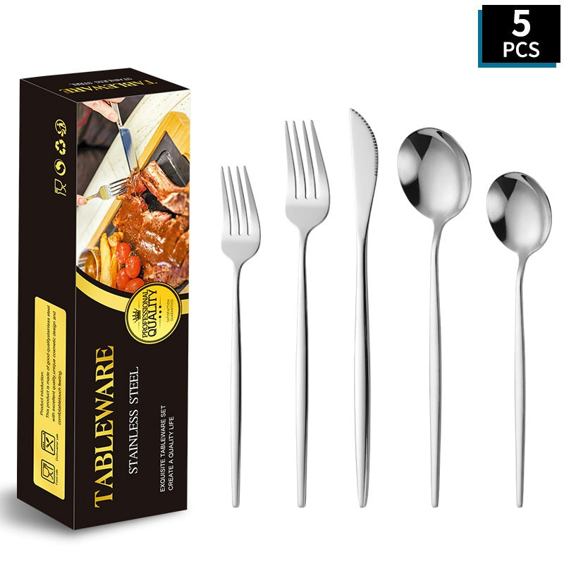 Portuguese Stainless Steel Knife Fork Spoon Golden Steak Knife Fork Set Four-Piece Tableware Set - Korvel