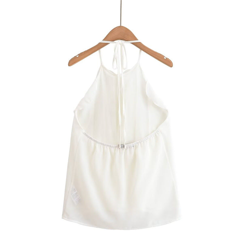 Elegant Women's Spaghetti Strap Ruffle Neck Crop Top