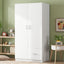 Wooden Wardrobe with Double Doors, Armoire with Hanging Rod, 5 Fixed Shelves, One Storage Drawer,White - Korvel