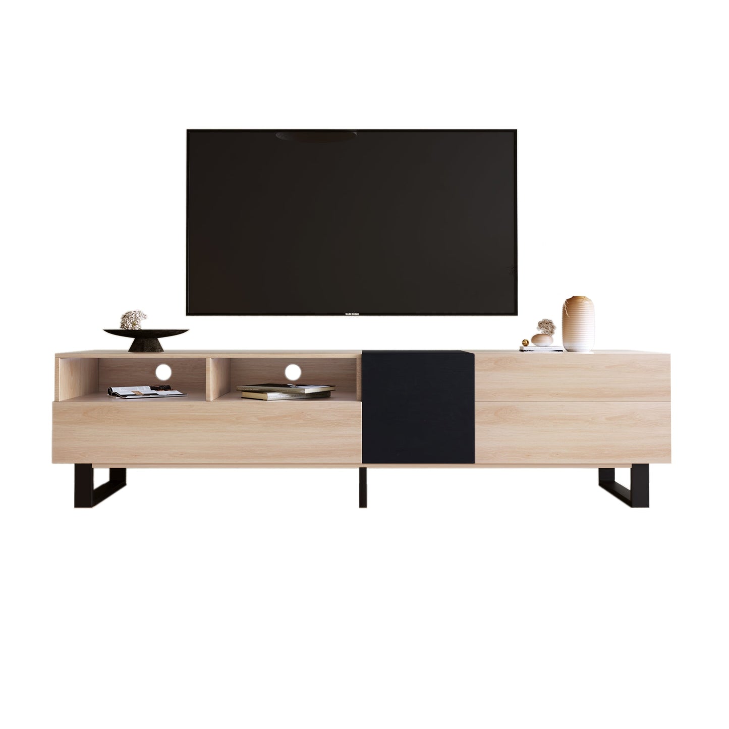 Modern TV Stand for 80'' TV with Double Storage Space Media Console Table Entertainment Center with Drop Down Door - Korvel