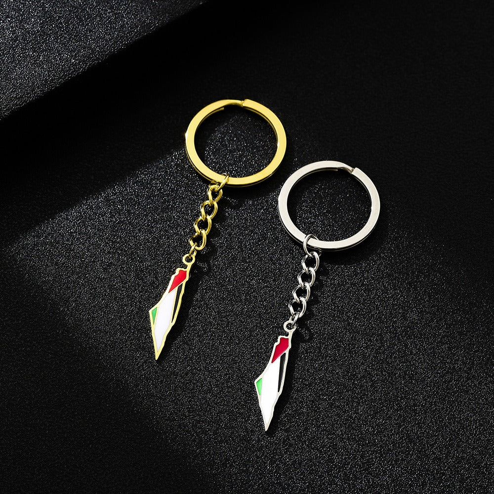 Palestine Israel Map Flag Keychain Accessories Decoration Men's and Women's Ethnic Style Versatile Stainless Steel Accessories - Korvel