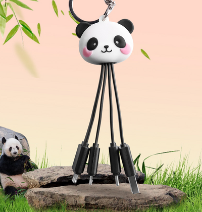 Cartoon Panda One Drag Three Data Wires Cute Keychain Panda Three in One Fast Charging Mobile Phone Charging Cable - Korvel
