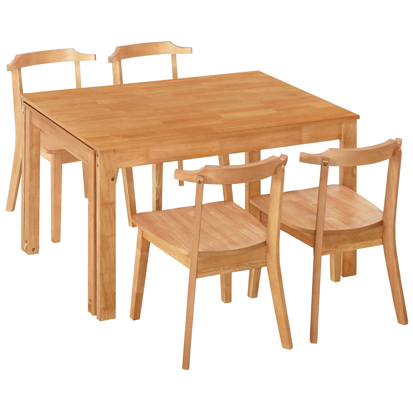 TOPMAX 65 "5-piece set with wheels, expandable dining table set, 17.7" pull-out side table and small dining chairs, natural - Korvel
