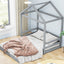 Wood Full Size House Bed with Guardrail, Grey - Korvel