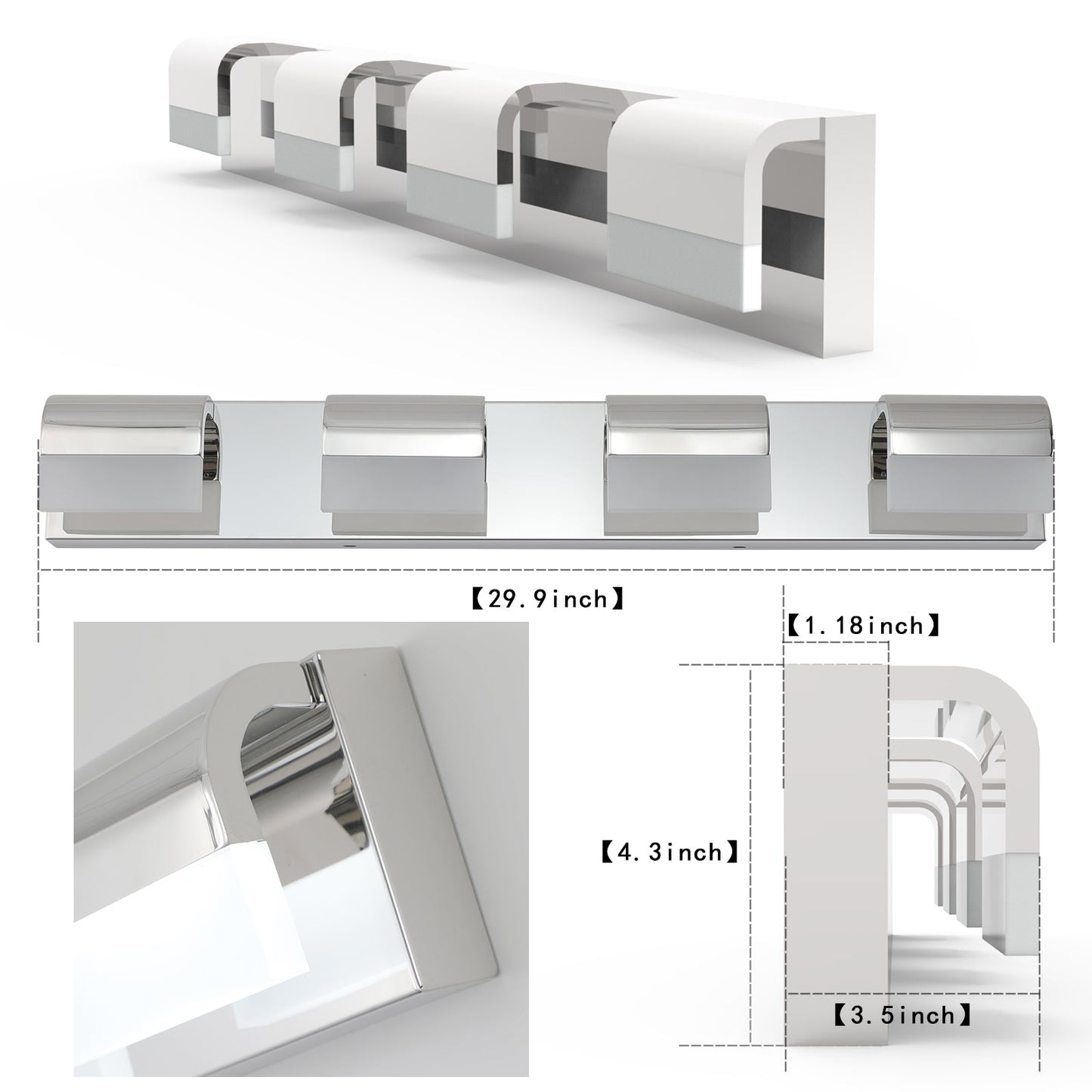 Modern 4-Light LED Vanity Lighting for Bathrooms