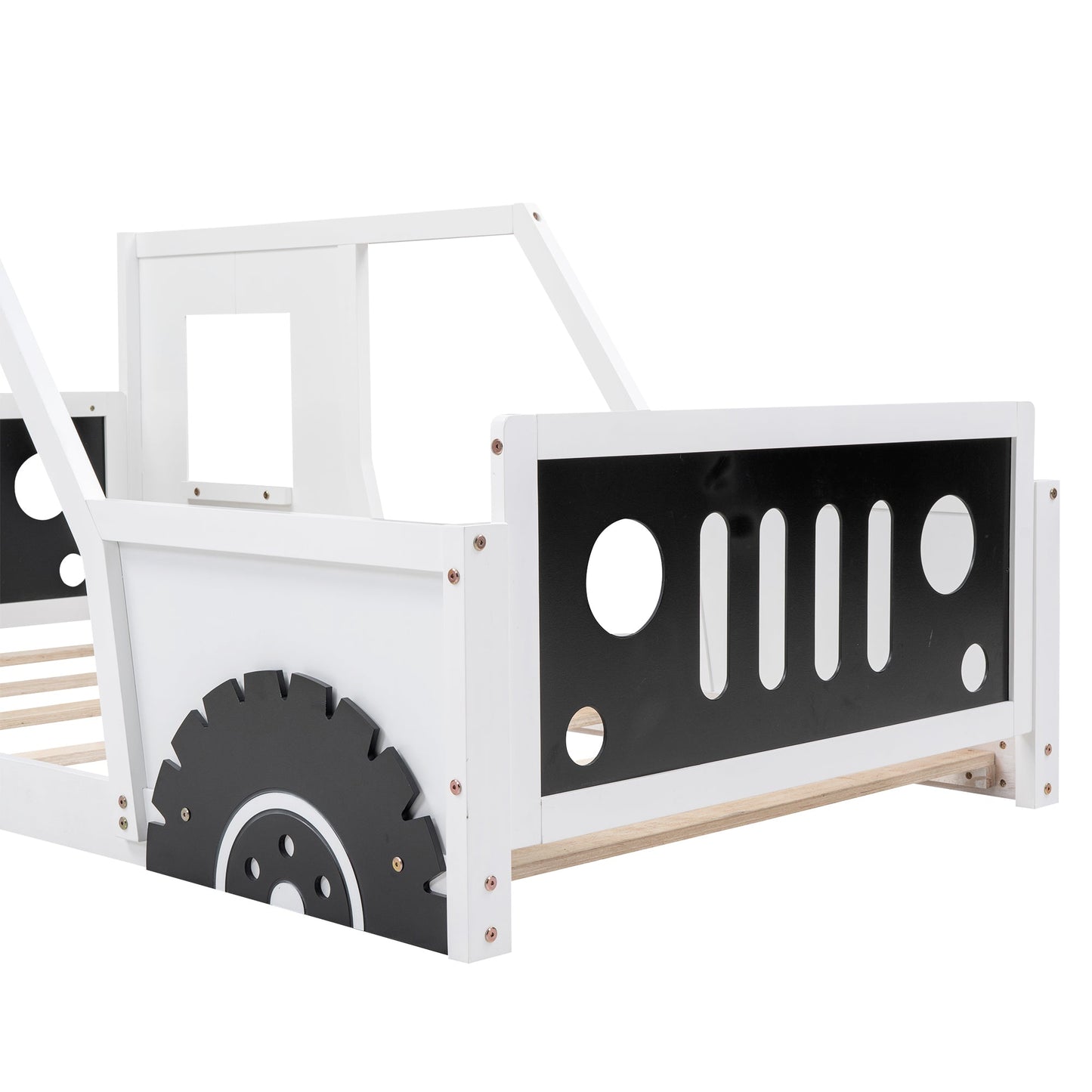 Twin Size Classic Car-Shaped Platform Bed with Wheels - White
