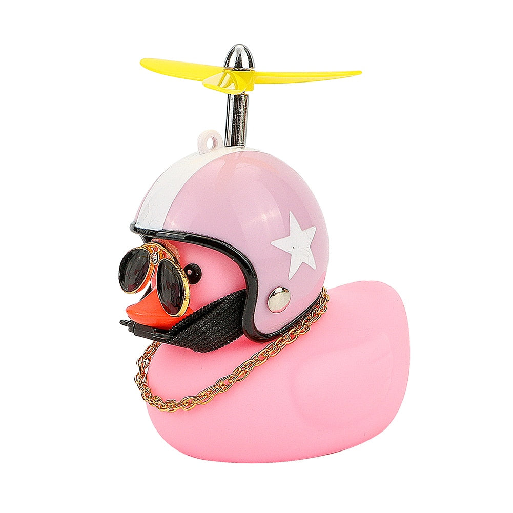 Car Duck with Helmet Broken Wind Small Yellow Duck Road Bike Motor Helmet Riding Cycling Car Accessories Decor Without Lights - Korvel