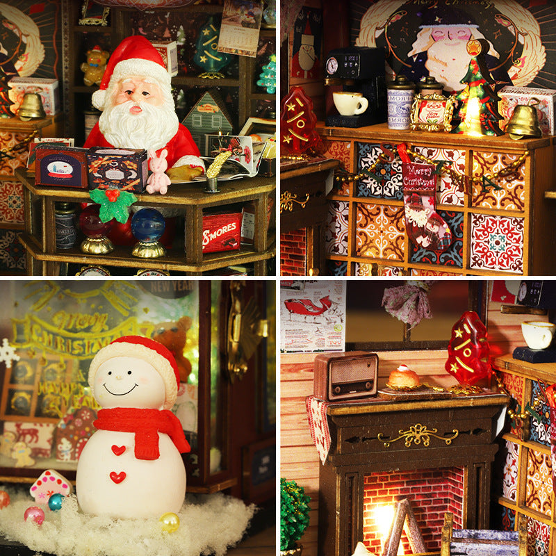 Maisons de poupées en bois DIY Joyeux Noël Wonderland avec lumière LED