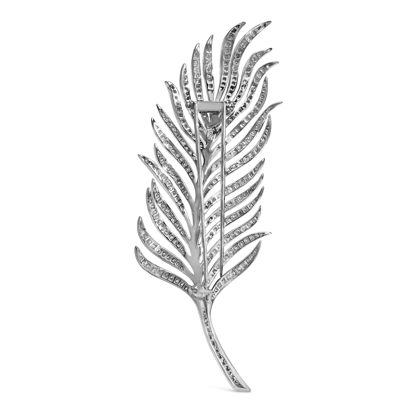 Broche épingle en diamant et or blanc 18K en forme de plume