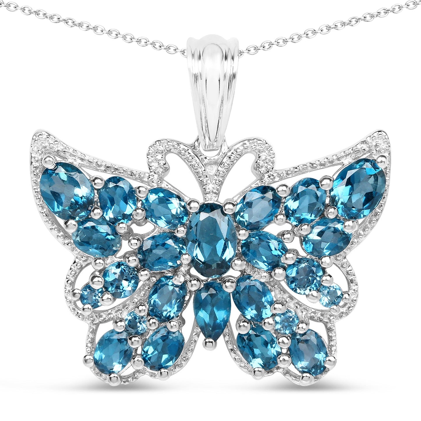 4.81 Carat London Blue Topaz Butterfly Pendant in Sterling Silver