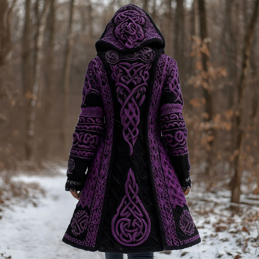 Long Loose-fitting Hooded Coat with 3D Digital Print