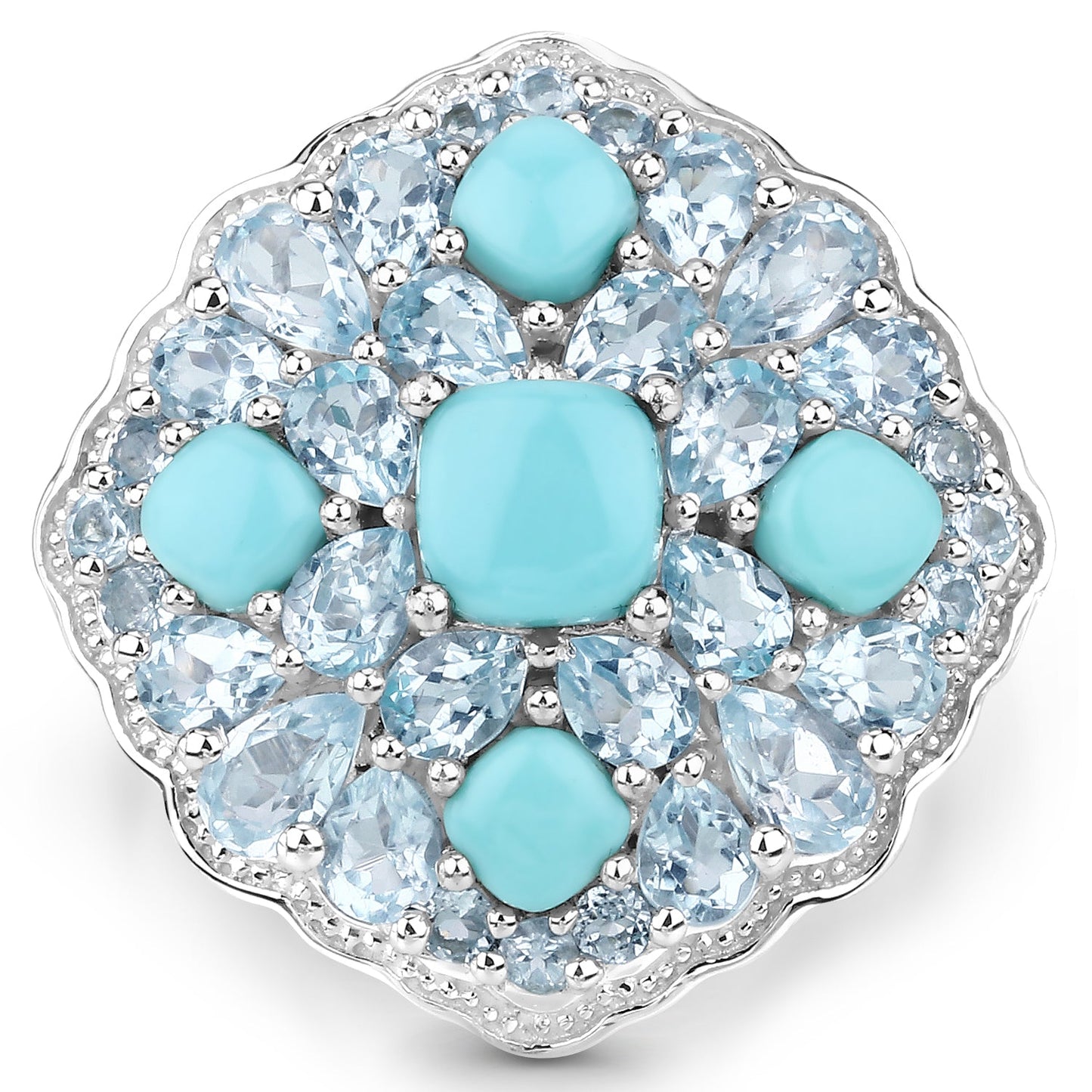 6.18 Carat Genuine Turquoise and Blue Topaz Sterling Silver Ring