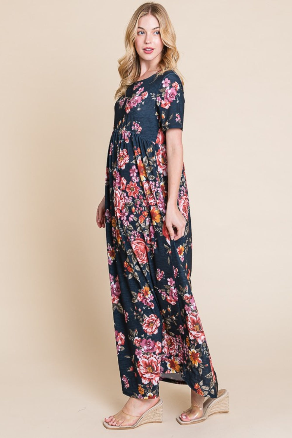 Floral Short Sleeve Maxi Dress - Elegant & Versatile