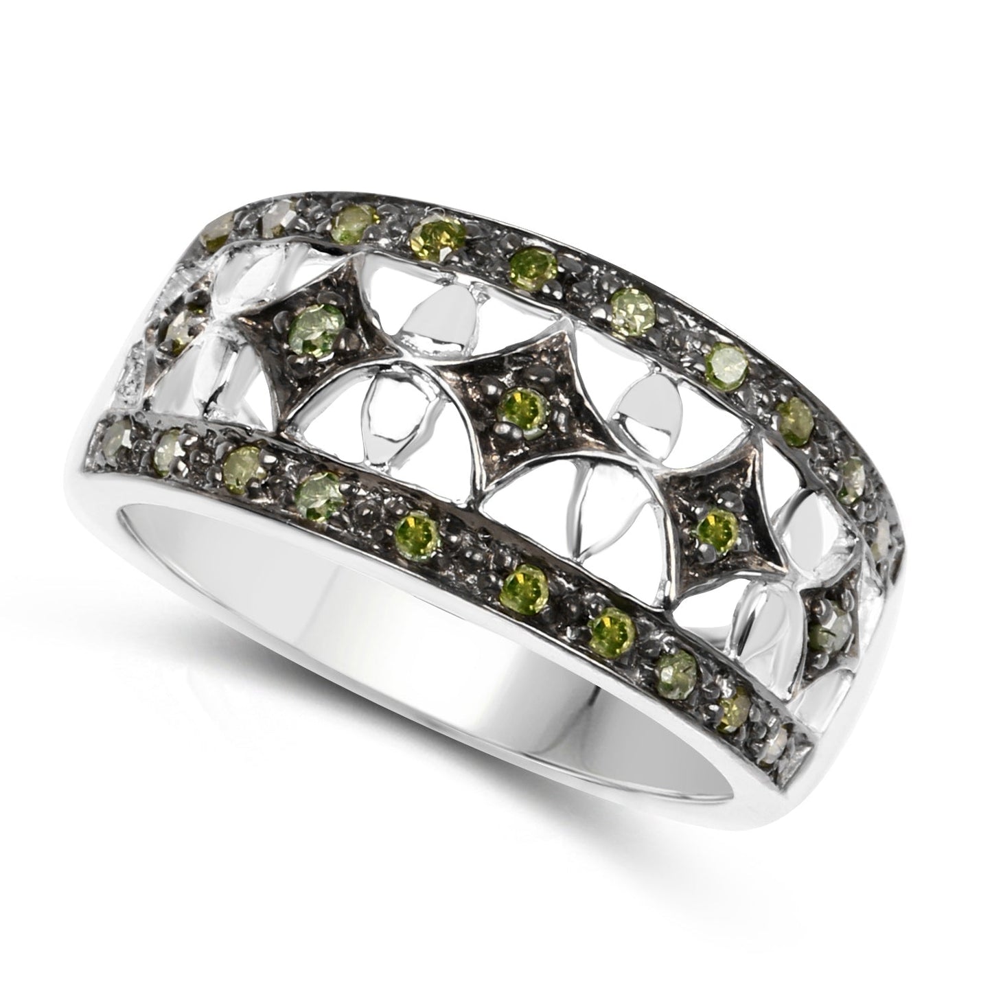 Anillo de Plata Esterlina con Diamante Verde Genuino de 0.32 Quilates