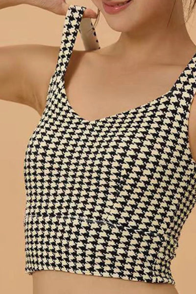 Sostén Activo Houndstooth con Espalda Cruzada